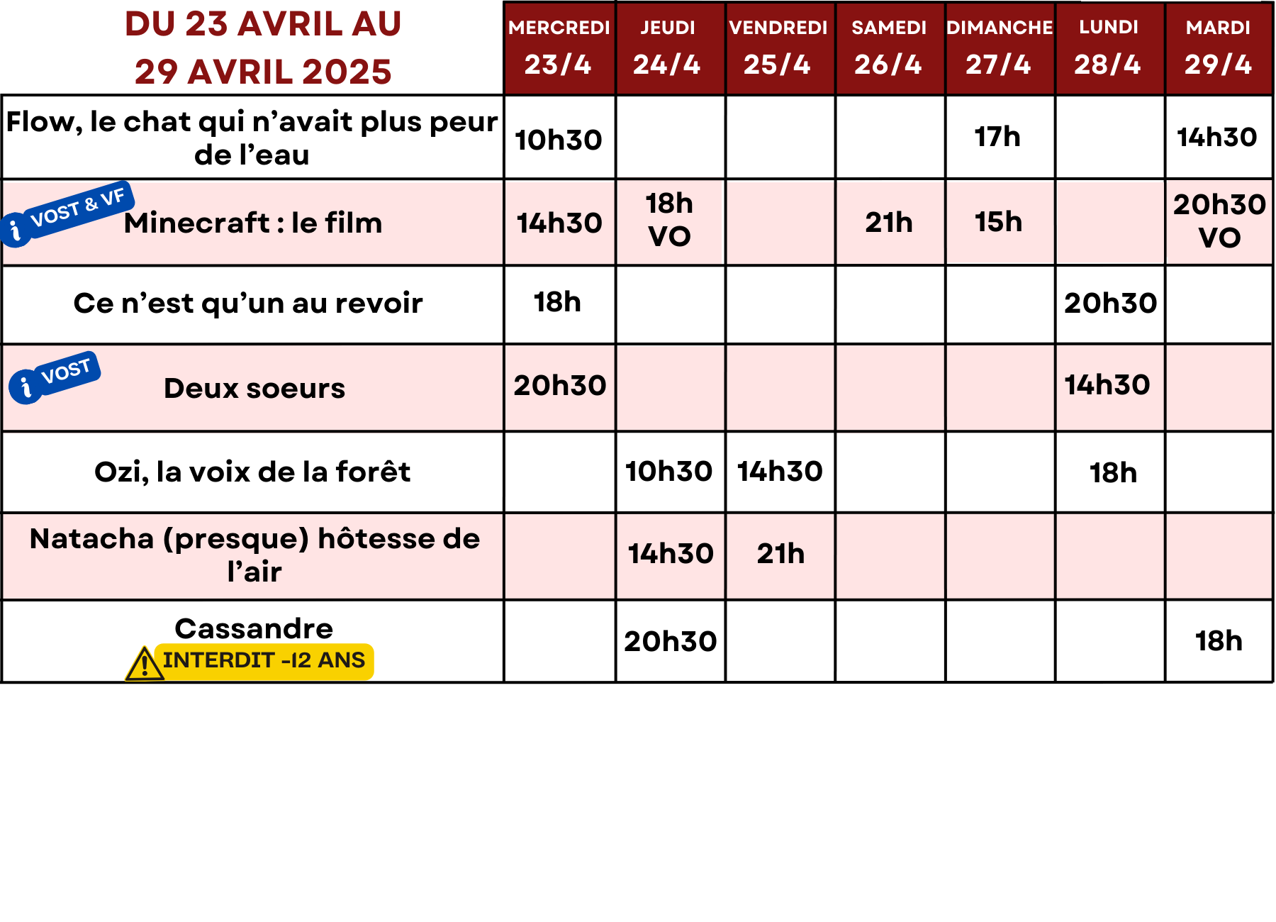 Du 23 avril au 29 avril