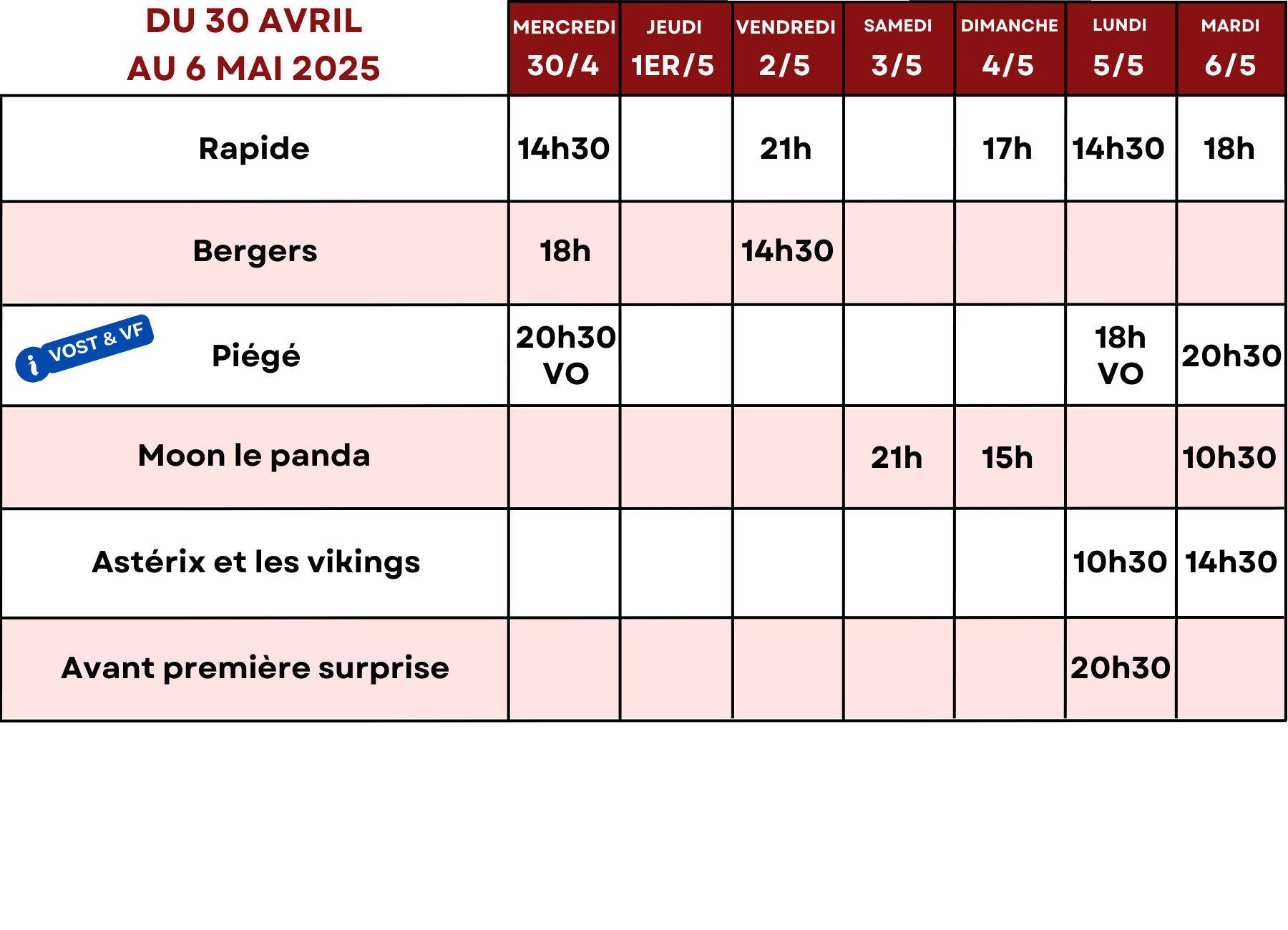 Du 30 avril au 6 mai