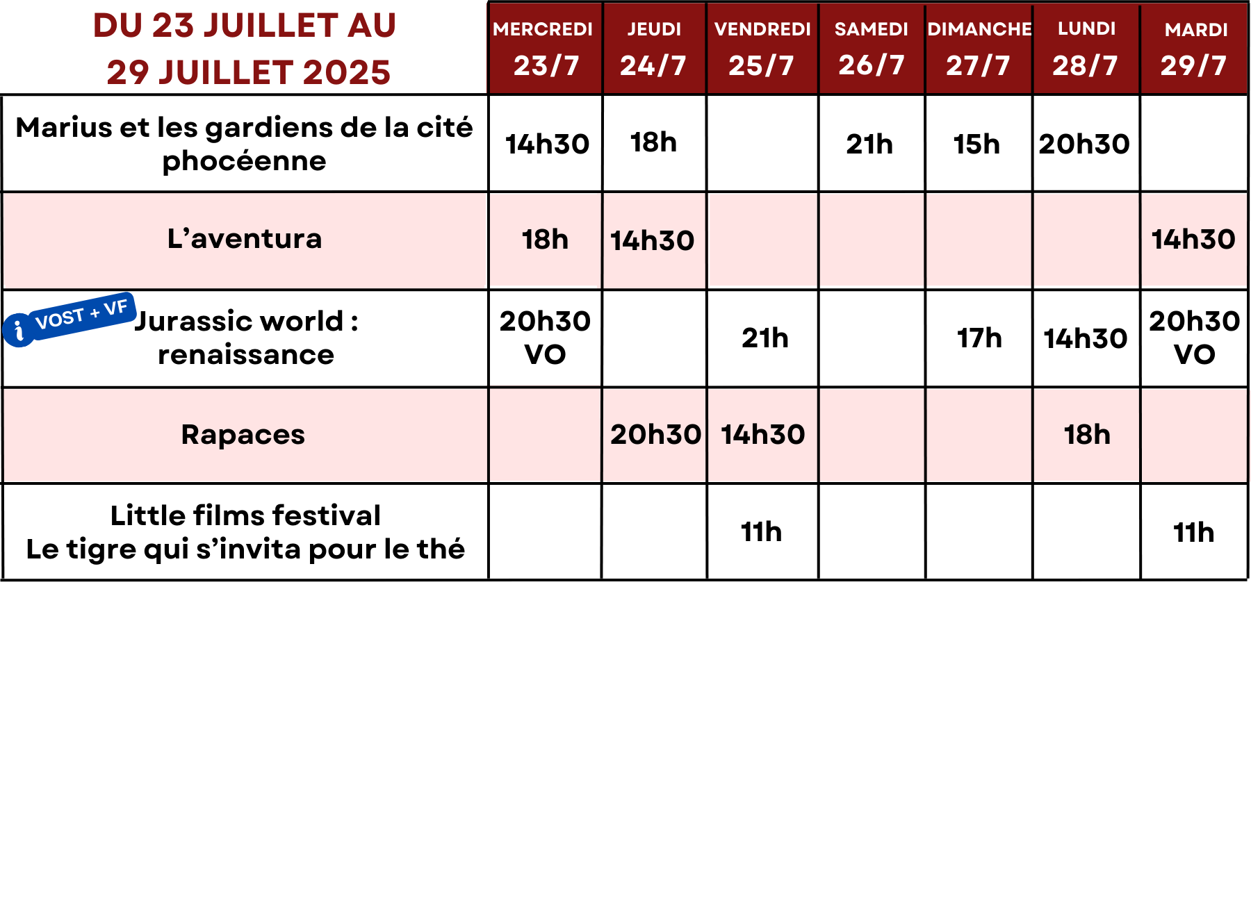 Du 23 juillet au 29 juillet