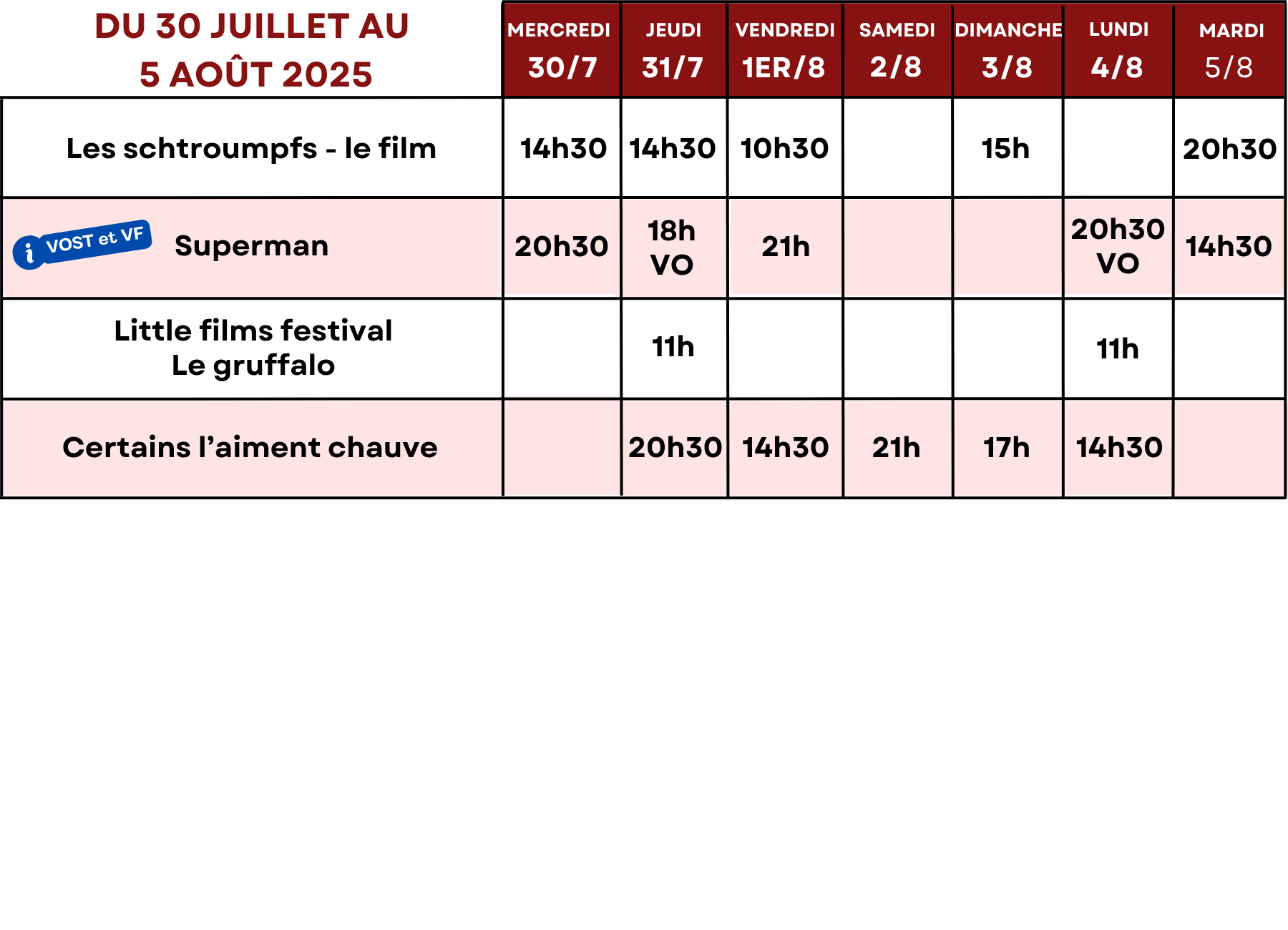 Du 30 juillet au 5 août