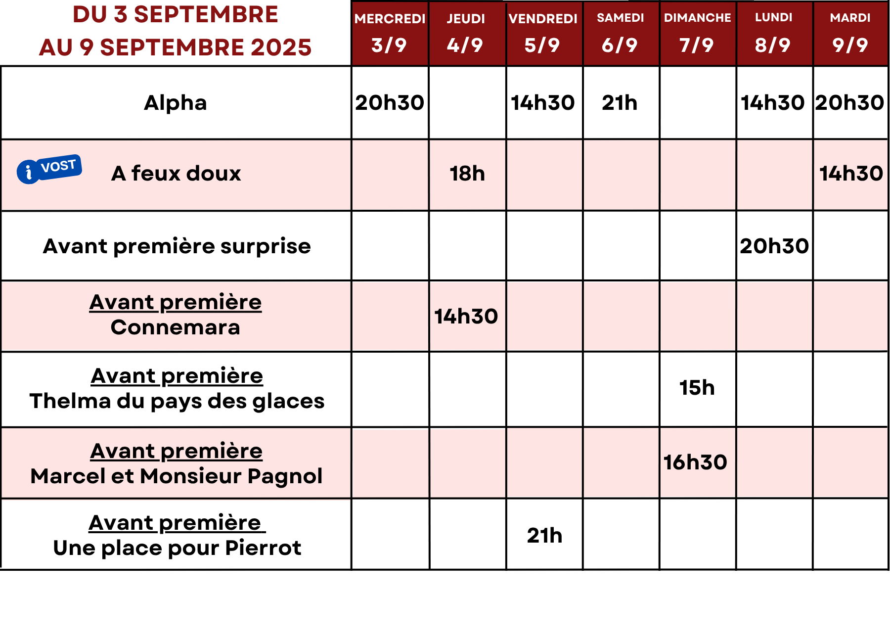 du 3 sept au 9 sept