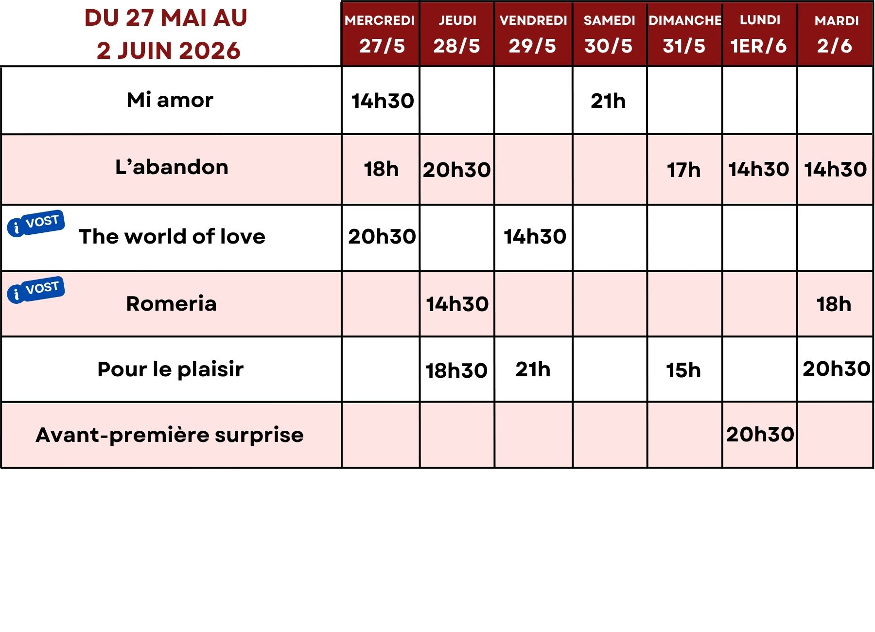 27 mai – 2 juin 2026
