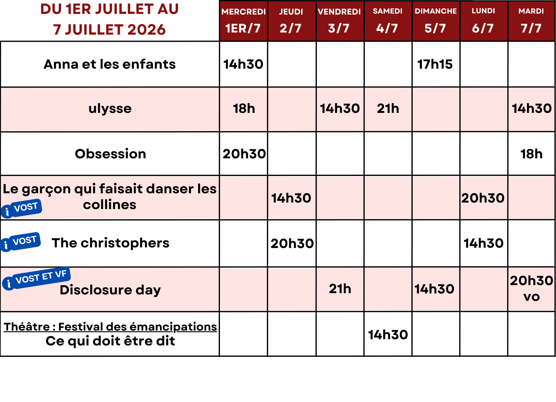 1er juillet – 7 juillet